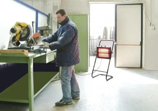 Fire 3kW portable workshop heater in use in a workshop